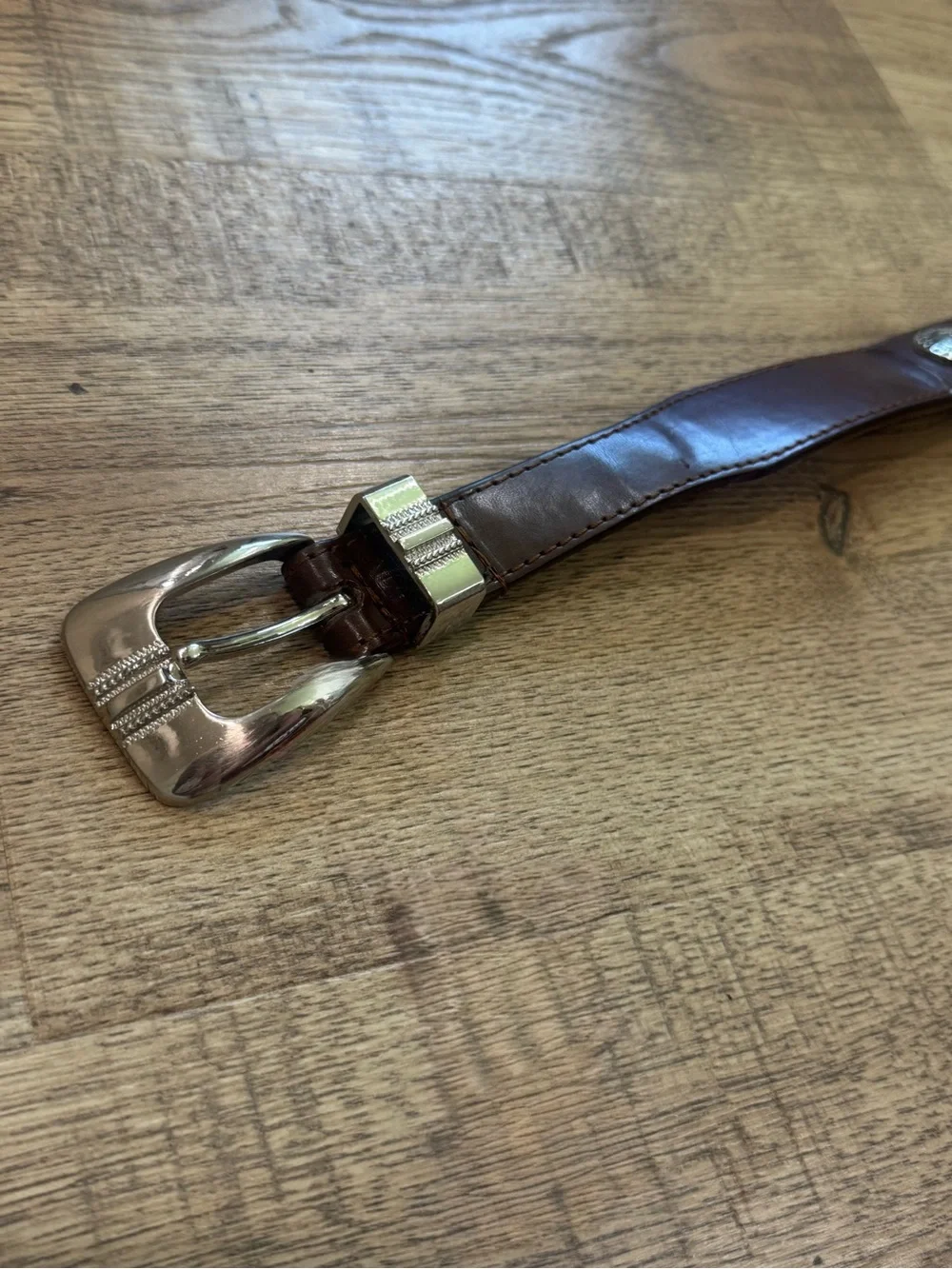 Men's Leather Golf Belt Brown/Silver, Size 34